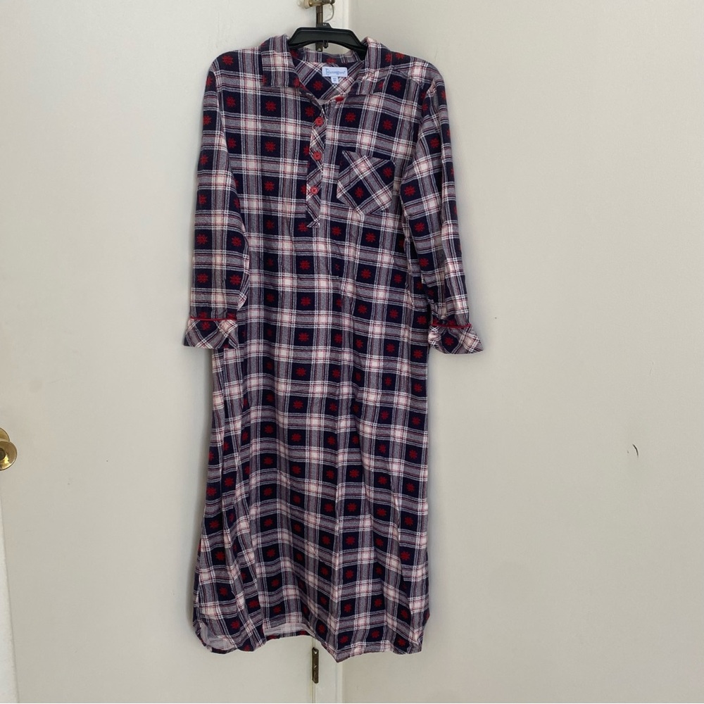 Pajamagram 100% Cotton Flannel Plaid Snowflake Long Sleeve Nightgown Red Blue